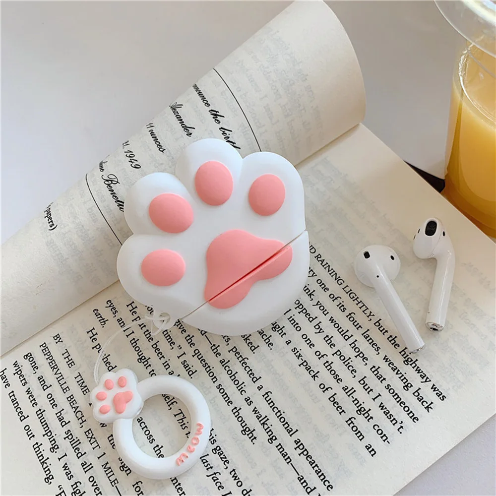 For Airpods Wireless Bluetooth Headset Cute Pink Cat Claw for Aripods 1/2 Generation Universal Love Pink Cat Claw Hanging Ring