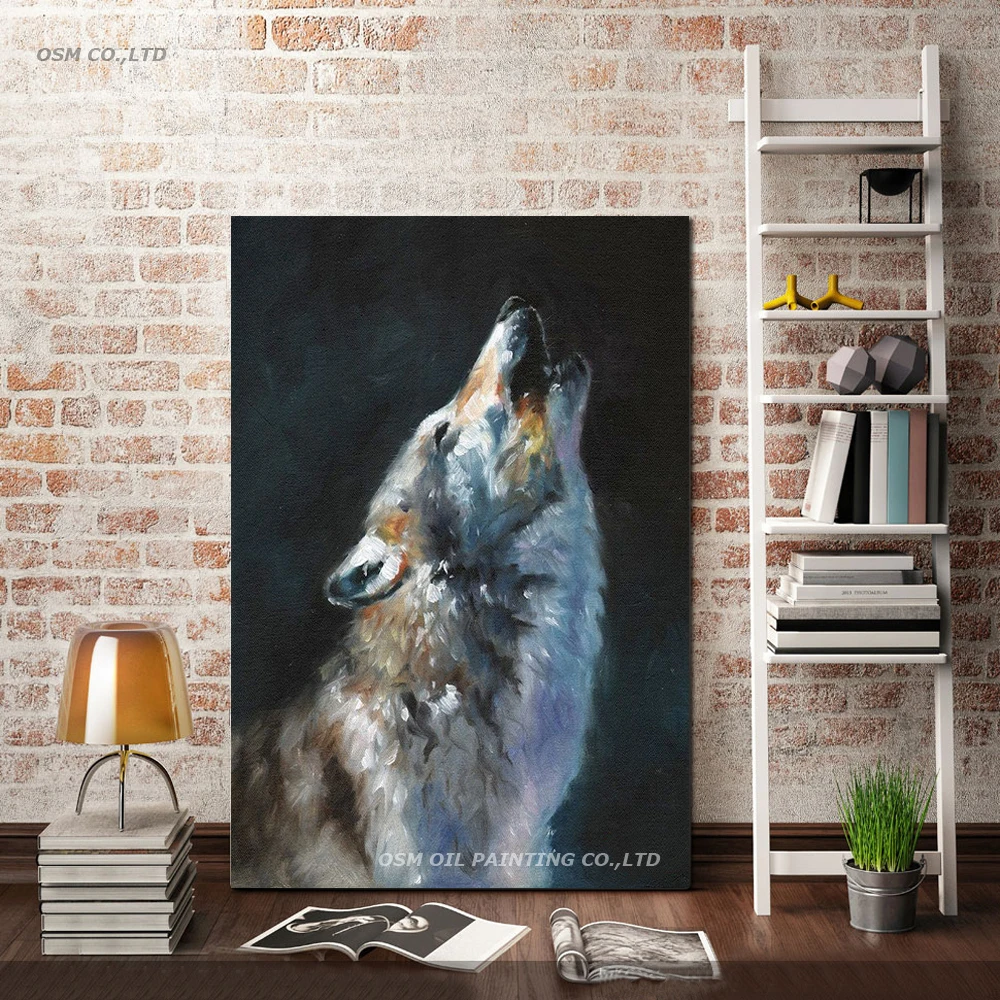 New Arrival Hand-painted High Quality Modern Timber Wolf Oil Painting on Canvas Wolves Howling in Winter Night Oil Painting