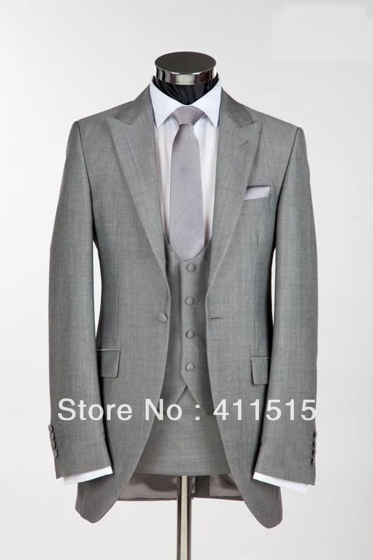 

Free shipping/New style Design gray Peak Lapel Groom Tuxedos Groomsmen Men wear Wedding Suit/CUstom made man dress vest suits