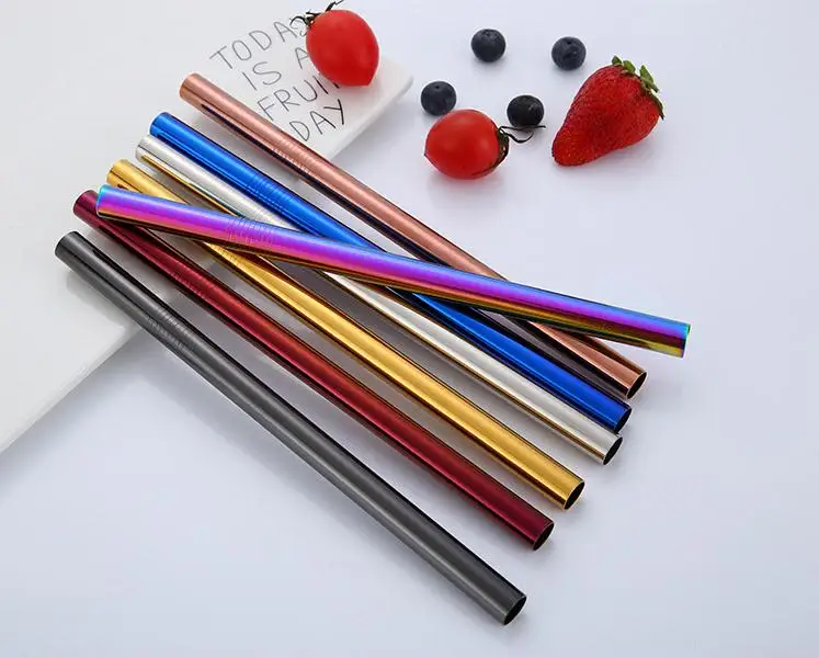 

500pcs 215*12mm Stainless Steel Straw 5 Colors Metal Colorful Drinking Reusable Straight Large Straws For Juice Coffee SN1028