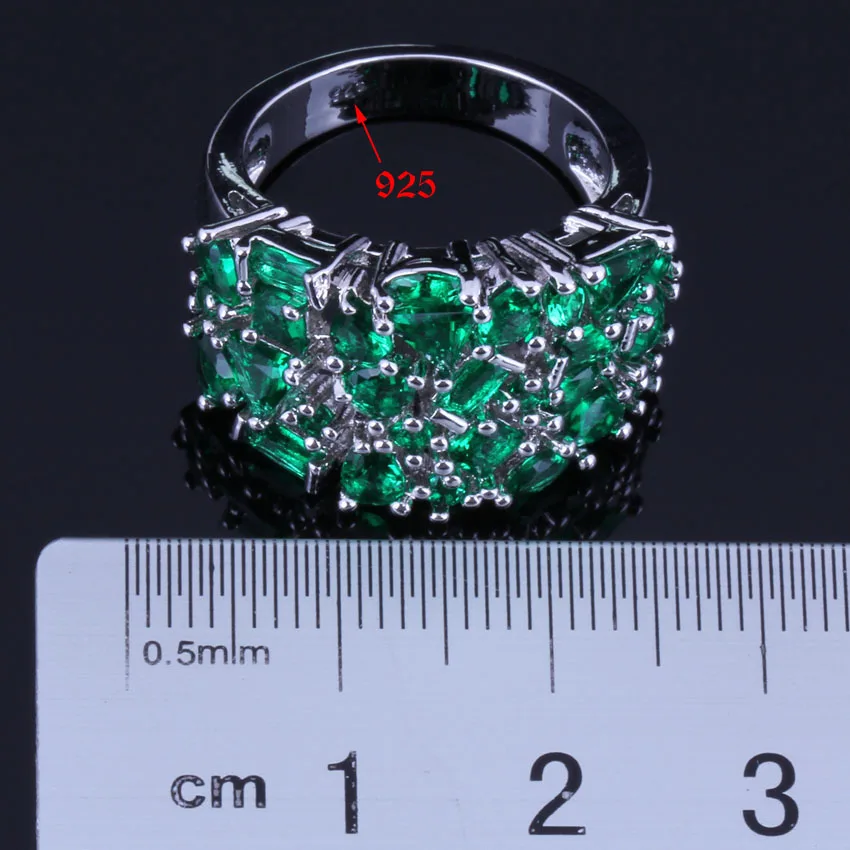 Royal Green Cubic Zirconia Silver Plated Ring V0581