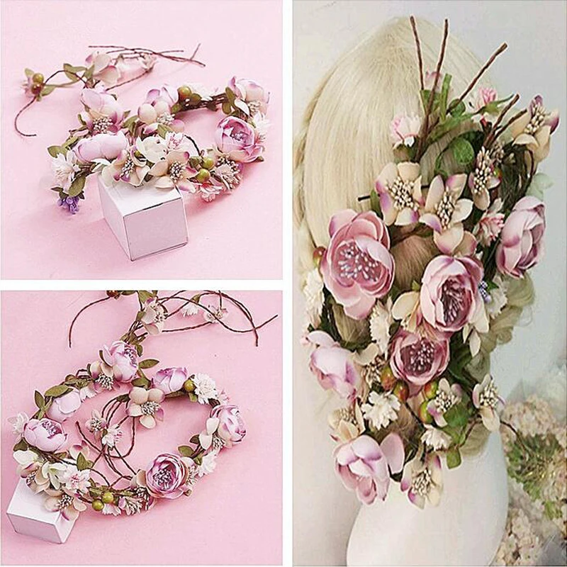 

Wedding Flower Wreath wedding decoration bridal hair headdress Flower Crown hair accessories adjustable party garlands