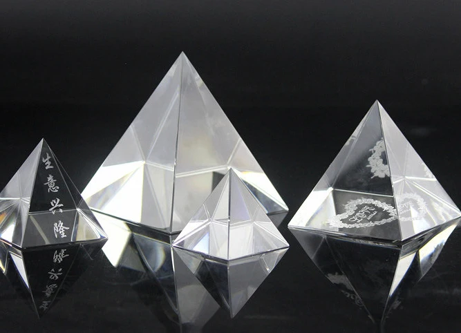 Modern K9 Crystal Egyptian Pyramid Paperweight Creative Home Ornament Decorative Craft Rainbow Maker Glass Cone-Shape Blank