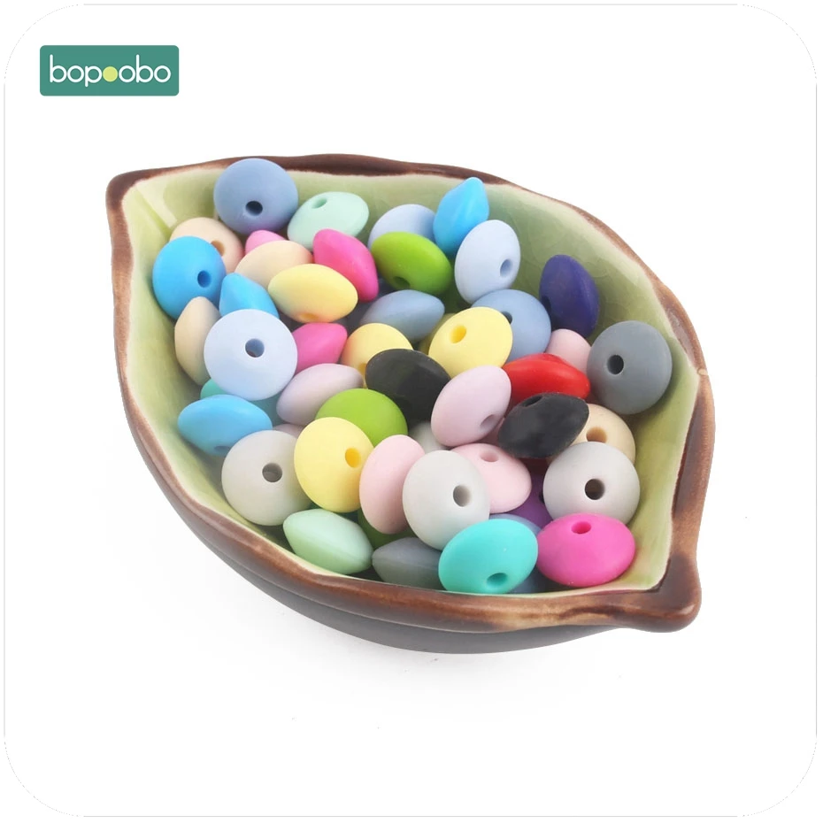 Bopoobo 100pc Baby Teether Silicone Beads Abacus Lentils Soft Pastel Colorful Sensory DIY Crafts Chewable Organic Beads 12mm