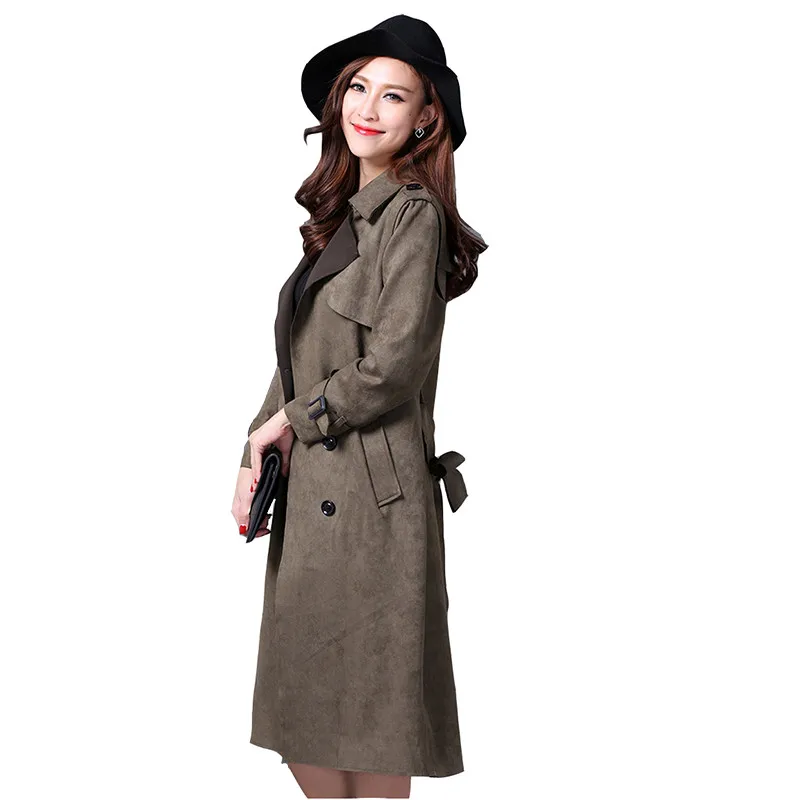 6XL Spring Autumn Women Buckskin Suede Windbreaker Coats Fashion Solid color Belt Slim Female Trench Coat IOQRCJV Q098