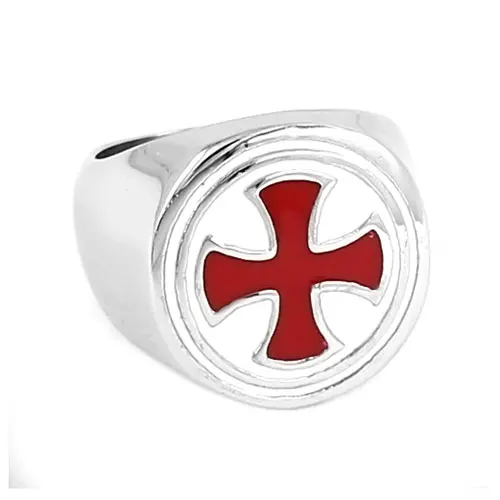 Classic Cross Ring Stainless Steel Jewelry Templar Red Cross Ring Armor Shield Knight Motor Biker Men Ring Wholesale SWR0636A