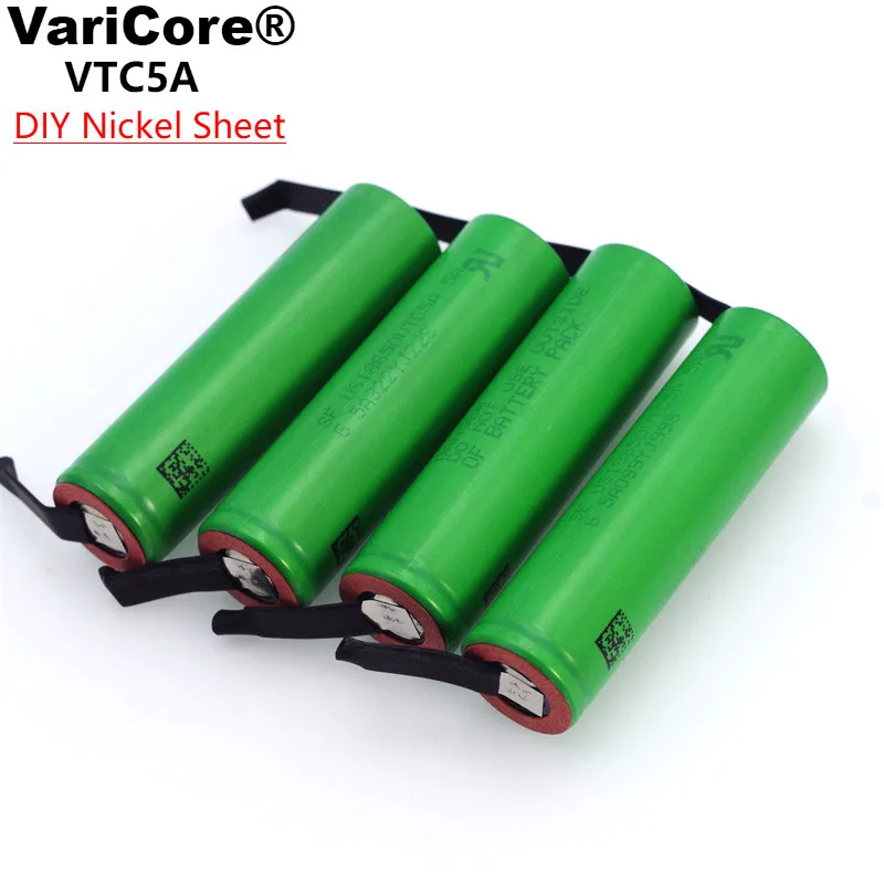 Varicore vtc5a 2600mah 18650 bateria de lítio 30a descarga para us18650vtc5 baterias + folhas de níquel diy