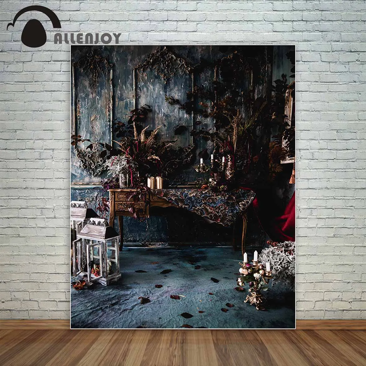 Allenjoy-شموع طاولة خشبية على الطراز الفيكتوري ، ديكور على الطراز الفيكتوري الداكن مع أزهار ، شموع طاولة خشبية في شمعدان ، ديكورات صور للكاميرا المنزلية