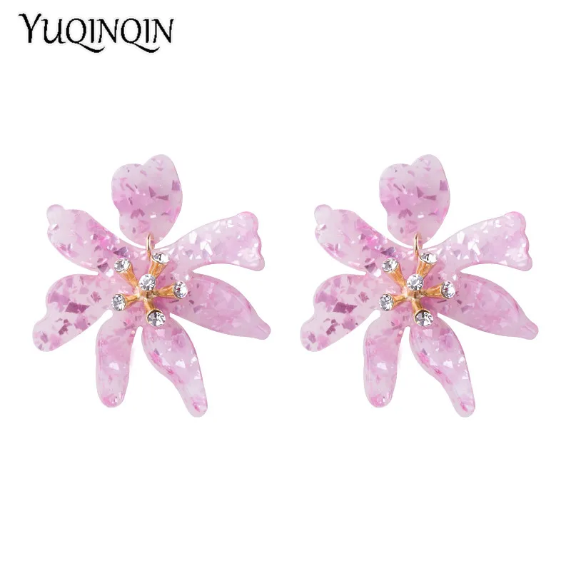 Classic Dangle Fashion Acetate Resin Flower Crystal Earrings for Women Big Acetic Acid Dangling Acrylic Earring Metal Jewelry