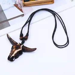 Ethnic Resin Gothic Skull Bull Head Pendant Adjustable Long Chokers Men's Necklace Animal Owl Charm Jewelry For Best Friend