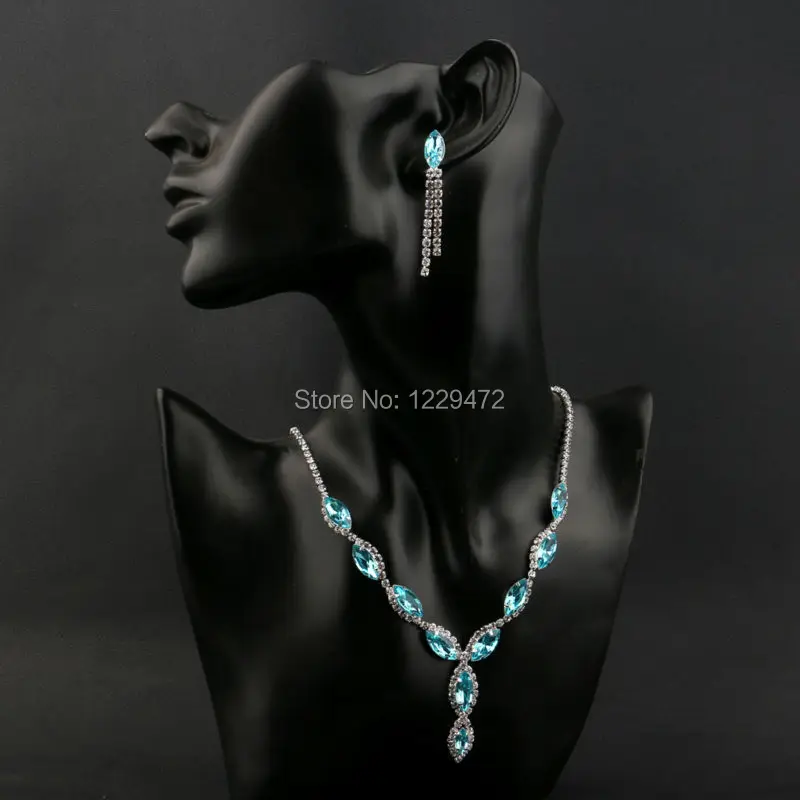 TREAZY Luxury Bridal Jewelry Sets Sky Blue Color Crystal Necklace Earrings Jewelry Set for Women Wedding Accessories Gifts