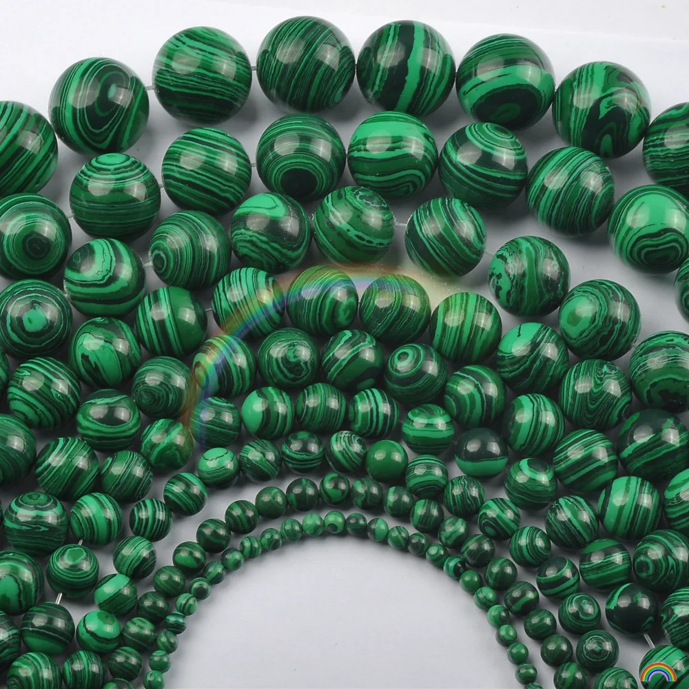 Wholesale Synthetic Stone Green Malachite Round Loose Beads 15