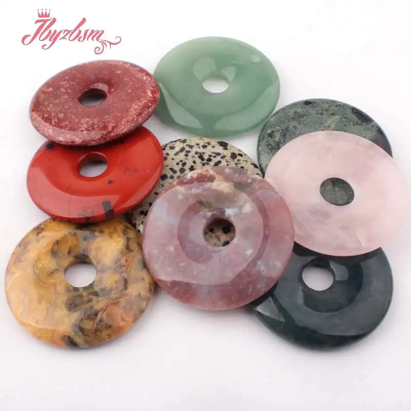 50mm Natural Donut Aventurine,Fluorite Stone Beads Pendant 1 Pcs for DIY Charms Accessories Necklace Bracelet Jewelry Making