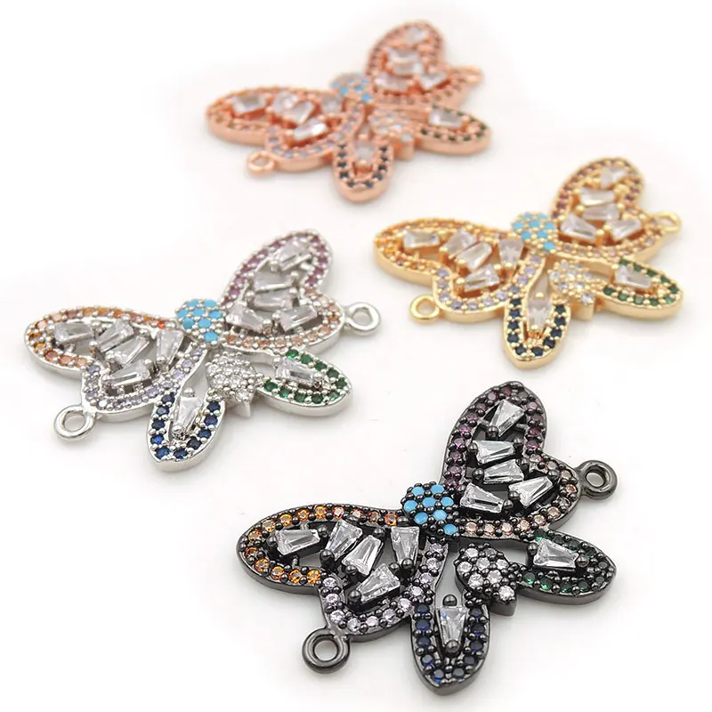 26*19*3mm Micro Pave CZ Of Mixing Colors Butterfly Connector Fit For Women As DIY Bracelets Accessory