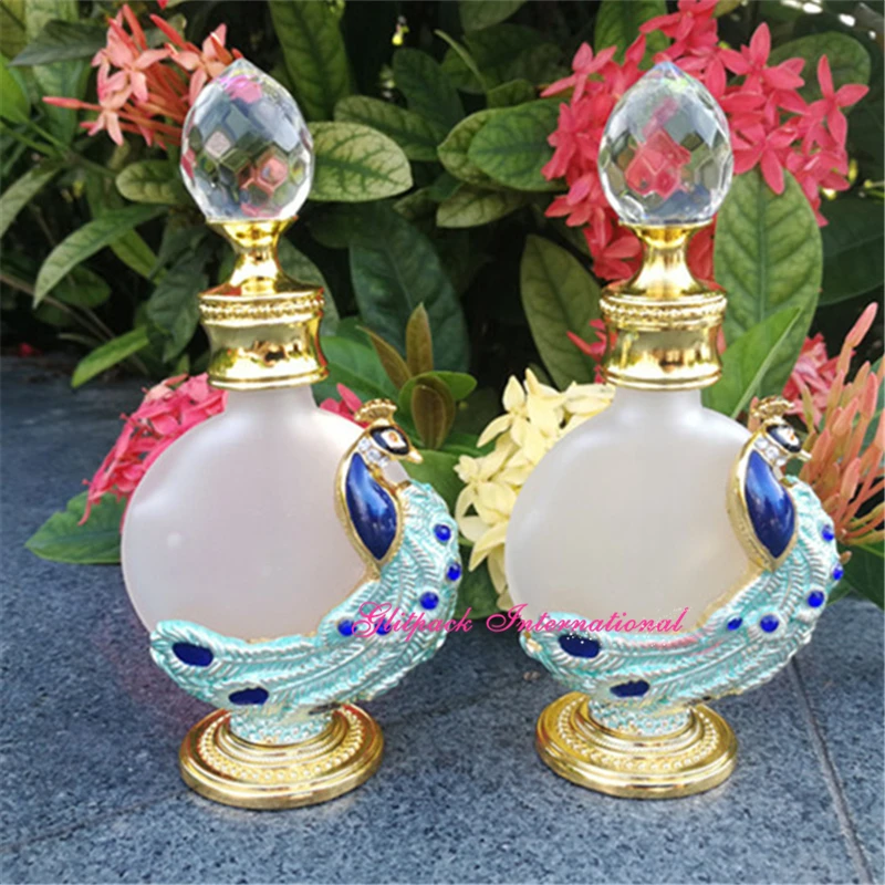 

1pcs 10ml oil perfume bottles peacock luxury high quality arabic glass bottle dropper stick special perfume refillable packaging