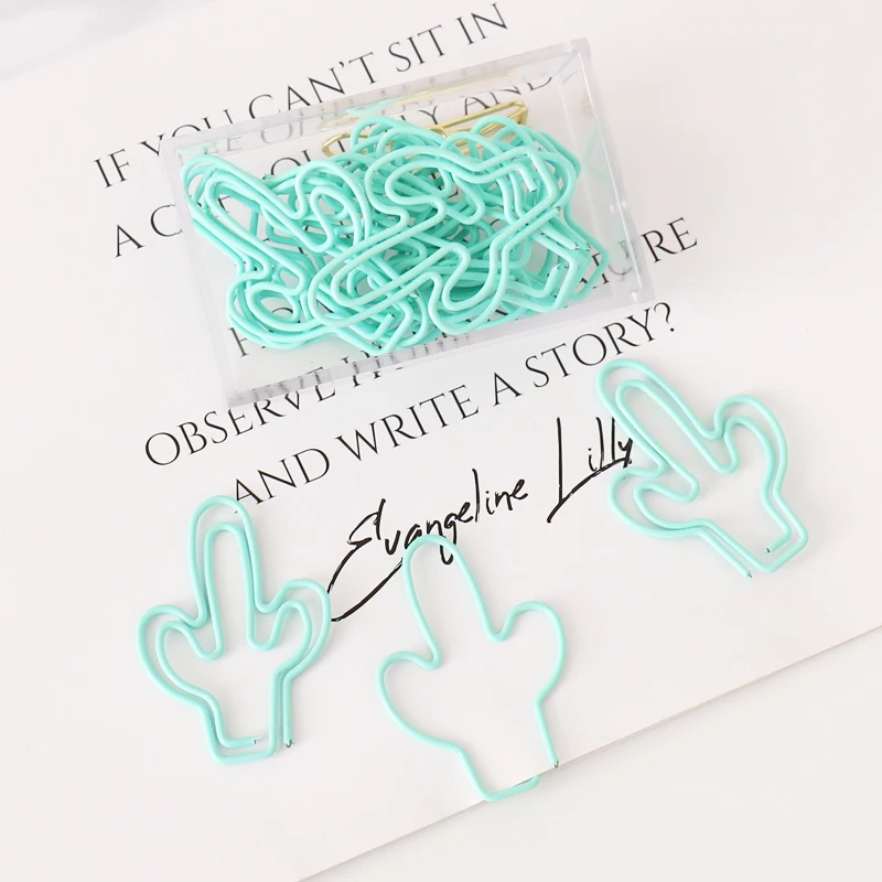 mint Cactus Paperclip New Handbook Decoration Cute Paper Clip Office Stationery Paper Clips Decorative Kawaii Stationery Office