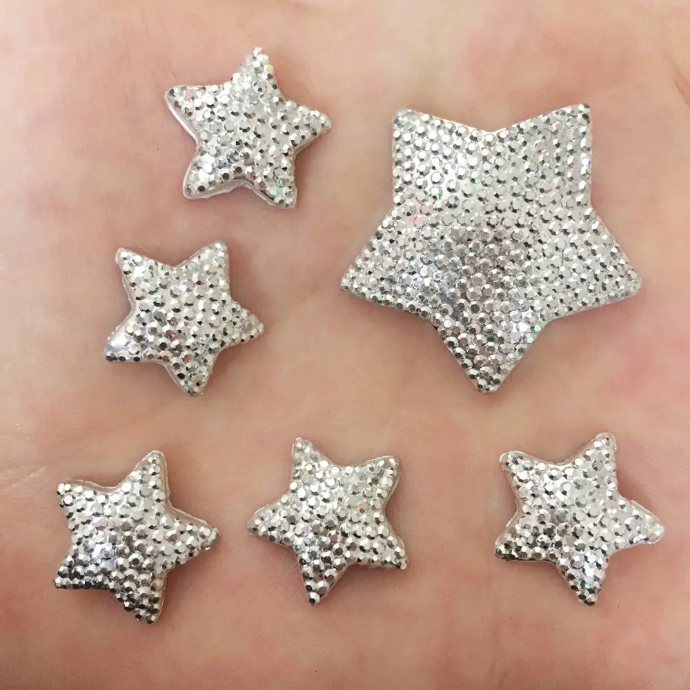 Size 16mm / 30mm Resin Shiny silver star Flat back stone gem scrapbook DIY Wedding applique ornament Crafts SF565-566