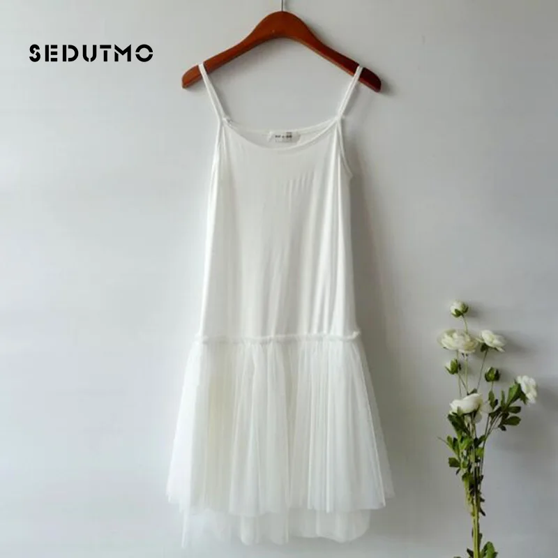 SEDUTMO 2018 Spring Gauze Lace Dress Women Tunic Ball Gown Sundress Summer Mesh Tank Dresses Sexy Black Beach Party Dress ED090