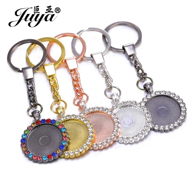 

2pcs/lot Keychain Base Zircon Cabochon Base Setting Fit 25mm Glass For Metal Key Chain Crafts DIY Jewelry Making Accessories