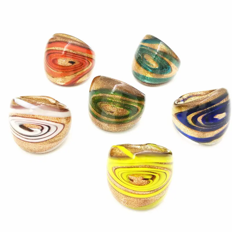 Wholesale 6Pcs Mix Color Lampwork Glass Murano Rings 16-19mm Band Ring