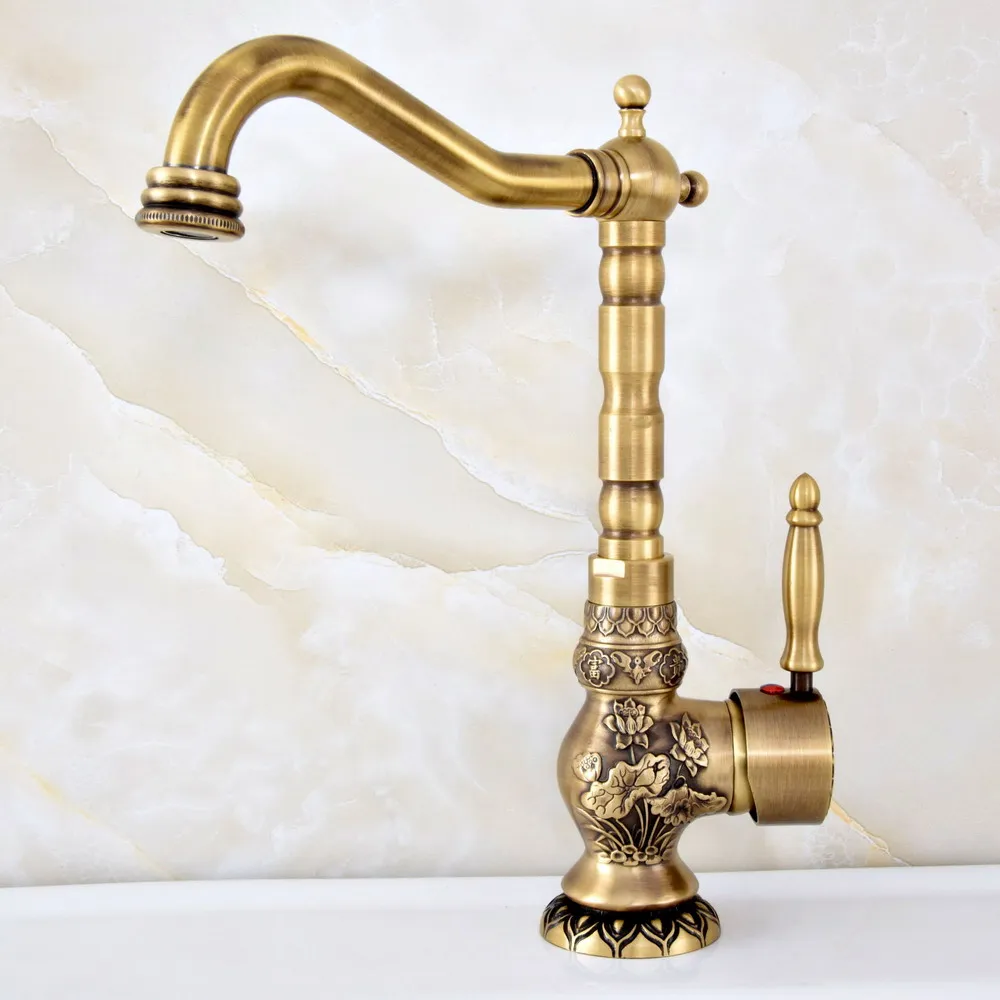 

Basin Faucets Antique Bronze Brass Bathroom Sink Faucets Single Handle Swivel Spout Hot And Cold Wash Basin Tap zsf128