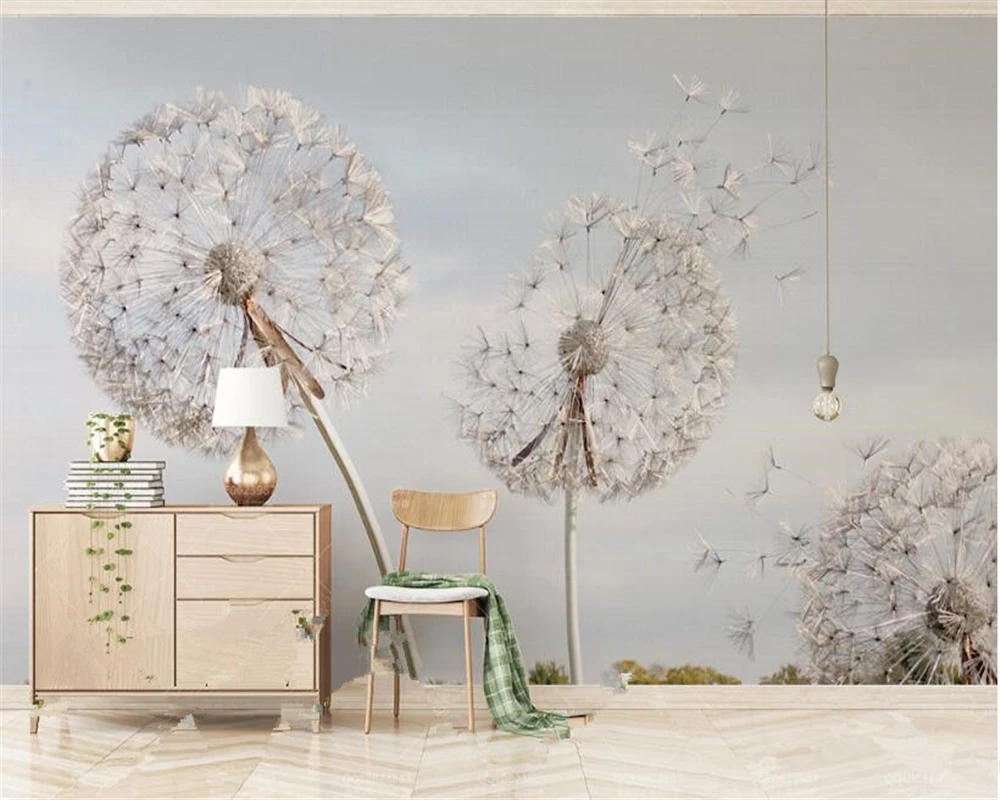 beibehang Dream fashion three-dimensional papel de parede wallpaper simple dandelion blue sky white clouds Nordic TV backdrop