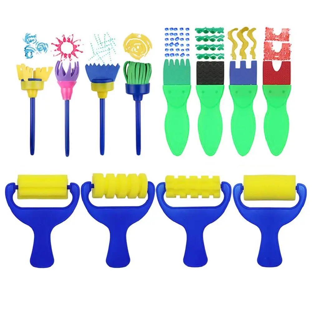 XRHYY 12pcs Assorted EVA Sponge Painting Stamper Foam Brush Paint Tool For Paint Drawing Craft & DIY Multi-Shape Flower Drawing