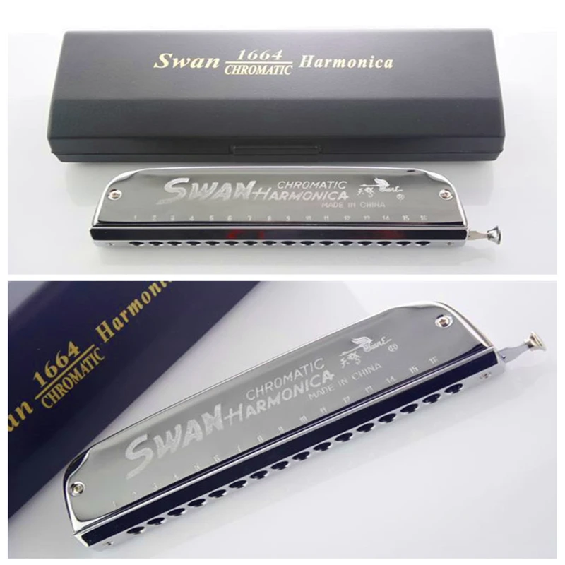 

Chromatic Harmonica C Key Swan Boat Shape MondHarmonica 16 Hole 64 Armonica Cromatica Musical Instruments Harp