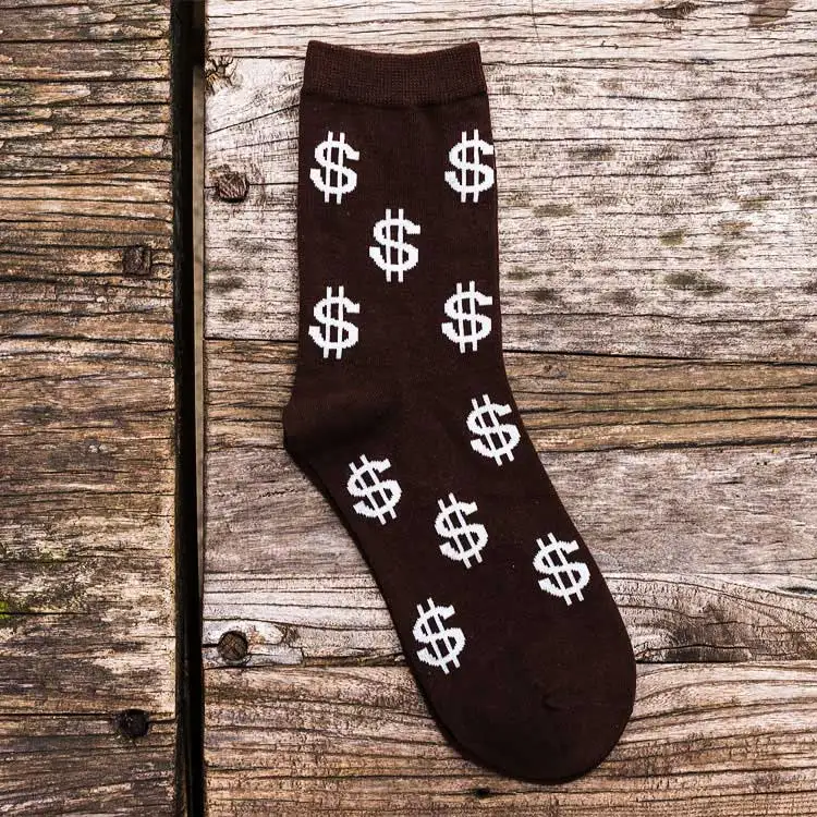 2023 New spring Novelty Men\'s Long Socks Harajuku Money Dollar 3D Patterned Socks Funny Cartoon Sock Pure Cotton for Men WZ033