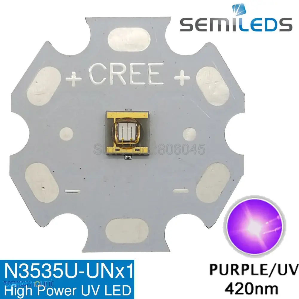 

5pcs/lot! SemiLEDs 3W Ultra Violet Purple 3W 420nm High Power UV LED Emitter Bead for UV Air Purifier/Counterfeit Detection etc