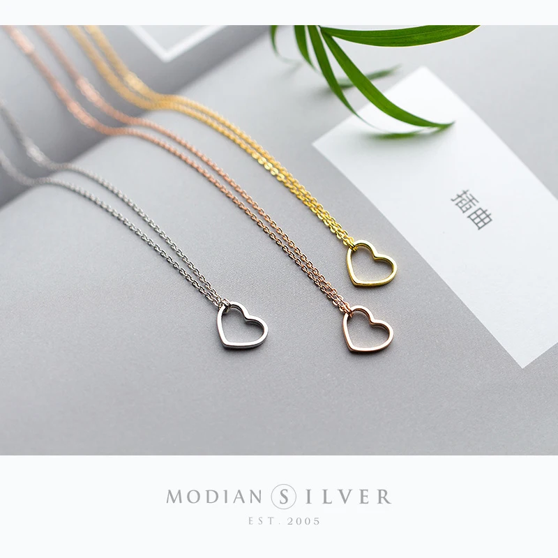 Modian 3 Color Fashion Romantic Simple Hearts Pendant Necklaces For Women 100% 925 Sterling Silver Charm Anniversary Jewelry