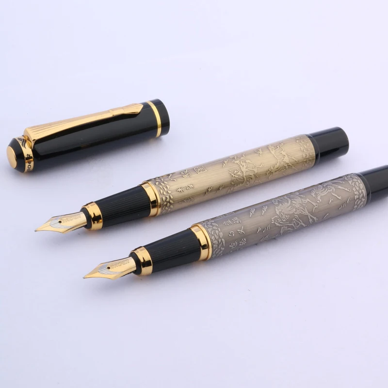 METAL Baoer 507 Fountain Pen Classic New Office  Golden Stitching Chinese Painting A Horse Gift