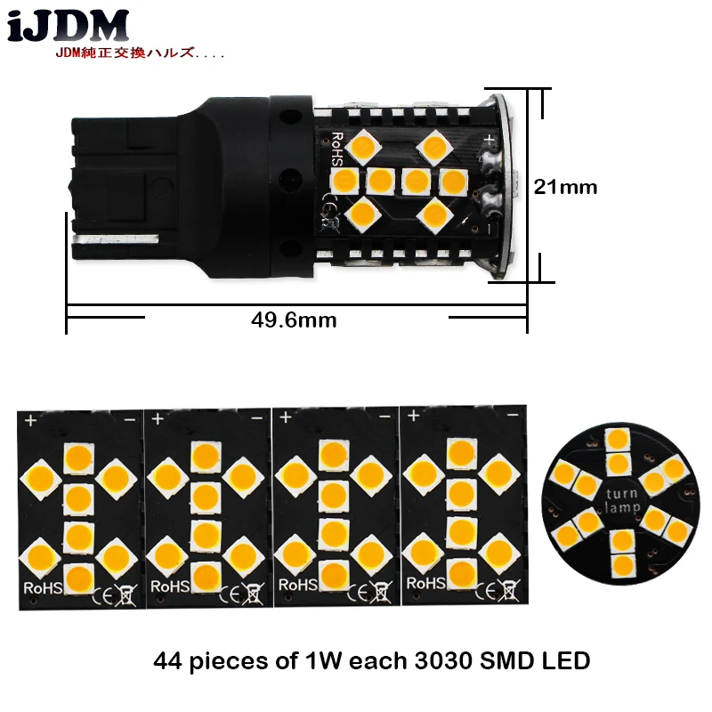 iJDM Canbus Error Free 7440 LED No Hyper Flash 21W Amber yellow W21W T20 LED Replacement Bulbs For Car Turn Signal Lights,12v