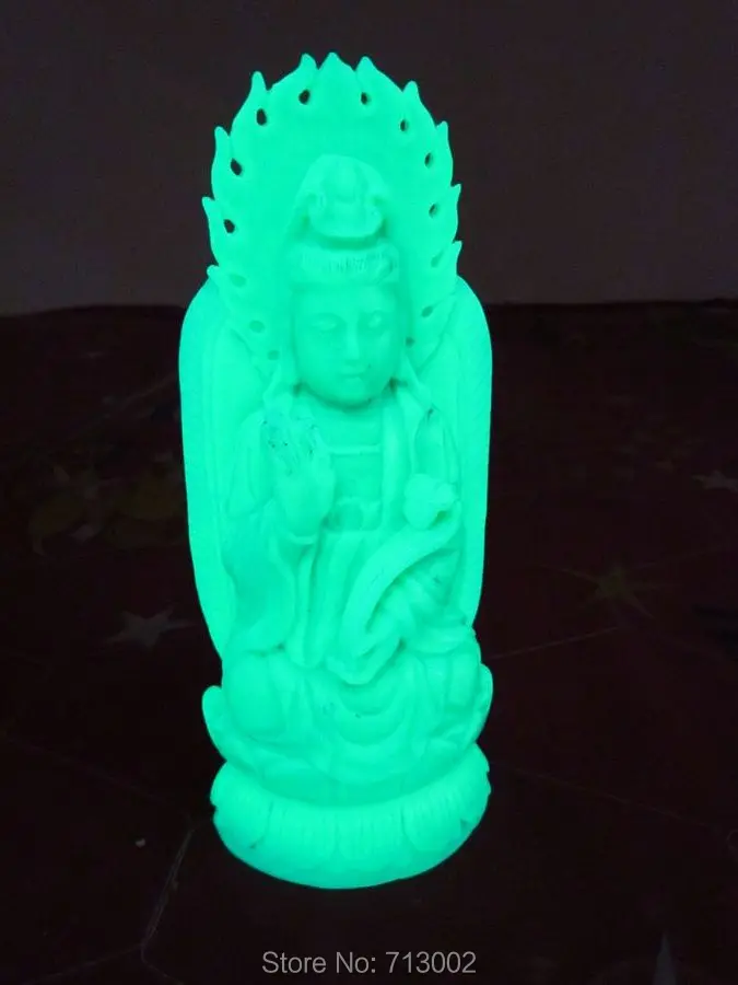 Handwork Carving Buddha Natural fluorite Night-luminous Gemstone Bright Lucky Statue