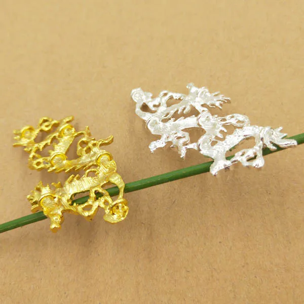 Metal Retro Dragon Charms 5 Loops Back Connectors Stuffs Silver Gold Color DIY for Pendant Necklace Jewelry Making