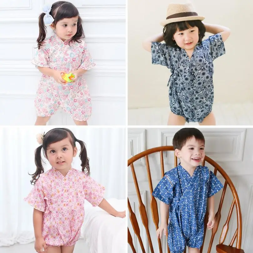 Kimono Baby Clothes Japanese Style Kids Clothes Girls Romper Retro Bathrobe Uniform Clothes Infants Print Costume Unisex Y531