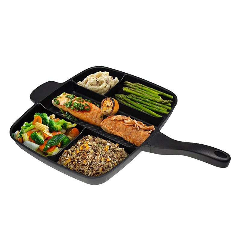 

Fryer Pan Non-Stick 5 in 1 Fry Pan Divided Grill Fry Oven Meal Skillet 15" Black