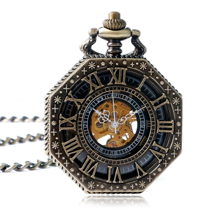 Men Mechanical Hand Wind Pocket Watch for Men Women Roman Numbers Fobs Clock Carving Steampunk Gifts Reloj De Bolsillo