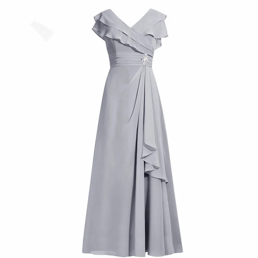 Elegant Grey Mother of the Bride Dresses  Ruches Short Sleeves Chiffon mother of the bride dresses for weddings abiye gece elbis