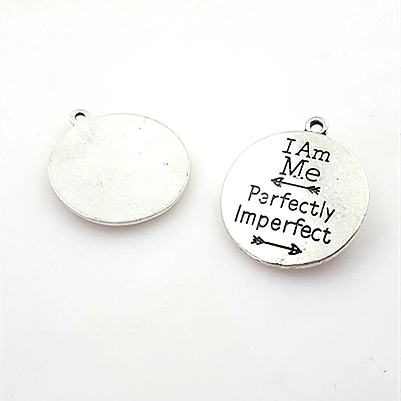 High Quality 10 Pieces/Lot Diameter 25mm Letter Engraved I Am Me Perfectly Imperfect Round Disc Words Charms Wholesale