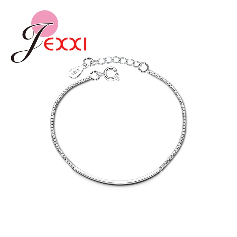 Trendy Hot Selling Thin Chains Genuine 925 Sterling Silver Fashion Bar Stick Bracelets For Women Girls Wirst Jewelry