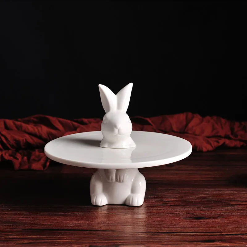 Creative Porcelain Rabbit Cake Stand Ornamental Ceramics Hare Dessert Serving Tray Cupcake Tableware Decor Gift Craft Supplies