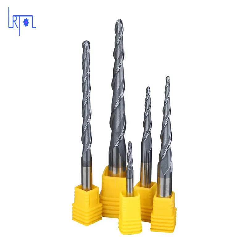 

HRC55 D4 6 8 * 50 75 100MM 2Flutes tungsten solide Taper ball nose End Mills Spiral Bit Milling Tools Carbide CNC Router bits