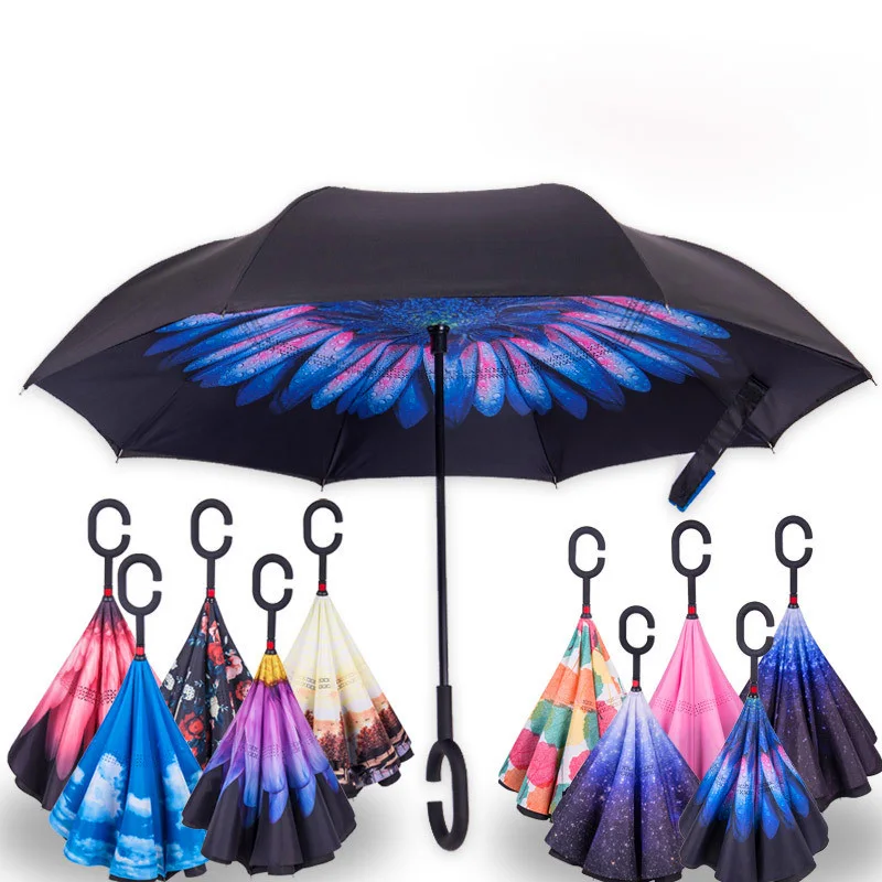 Paraguas Guarda Chuva Invertido Inverted Reverse Car Stand Windproof Rain Upside Down Umbrella Woman C Handle