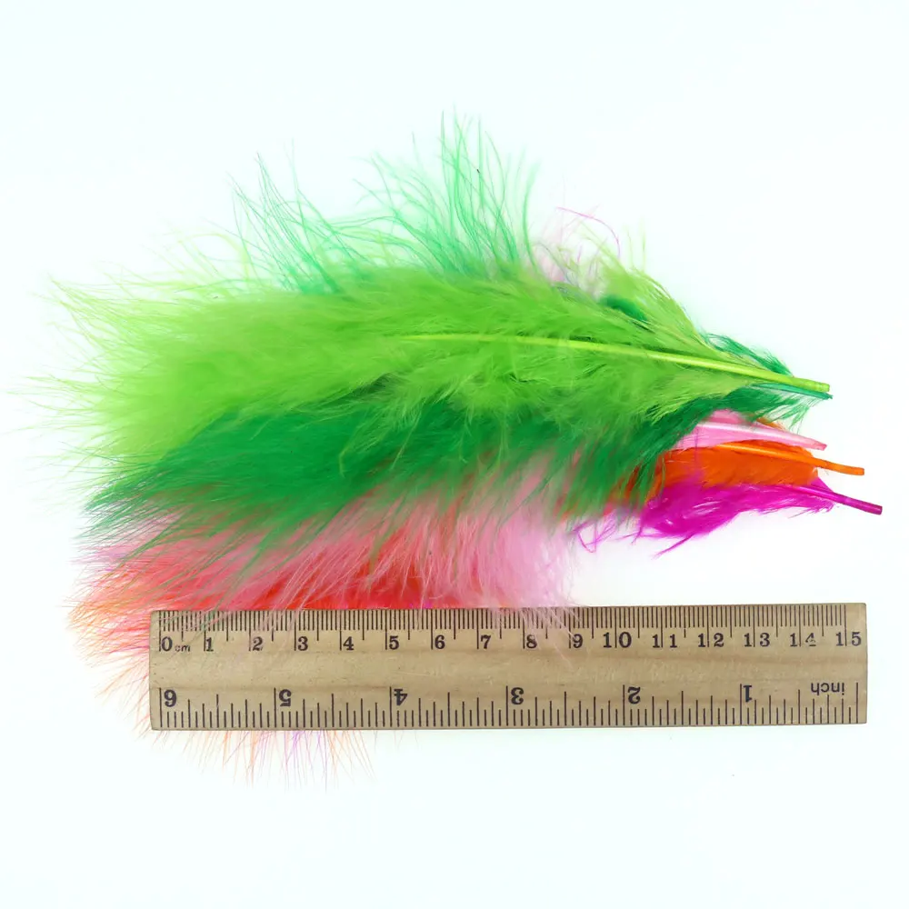 Bimoo 100pcs/Pack Fly Tying Marabou Feather for Streamer Fly Jig Woolly Bugger Leech Fly Tying Dye Feather Trout Fishing Lures