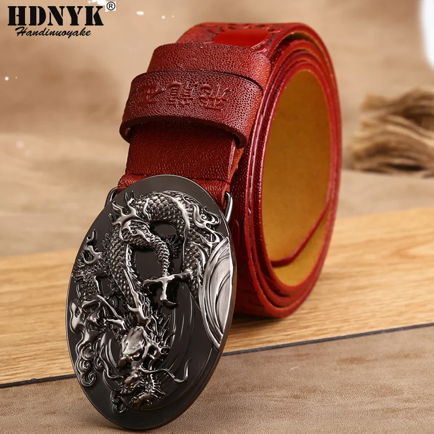 New Arrival Genuine Leather Handcraft Belts Men Cow Leather Dragon Design Belts Fashion Male Waist Strap Cowskin Dragon Buckle