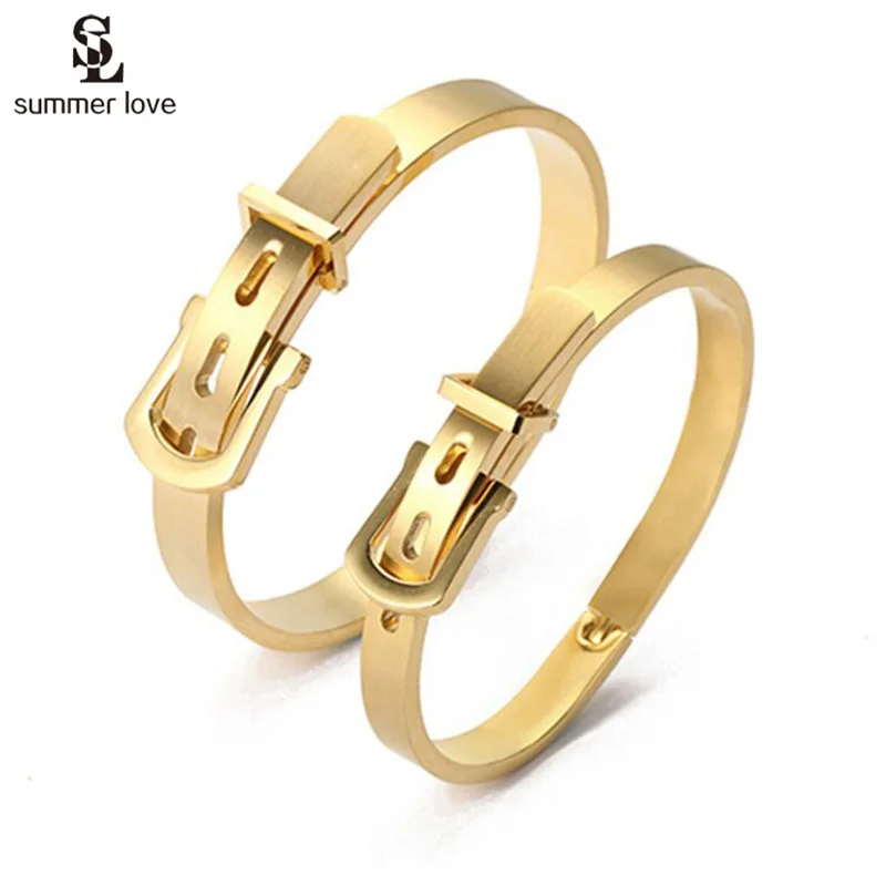 New 316L Titanium Steel Belt Buckle Bracelet for Women Gold Silver Color Bangles Charm Belt Cuff Men\'s Bracelets Jewelry 2024