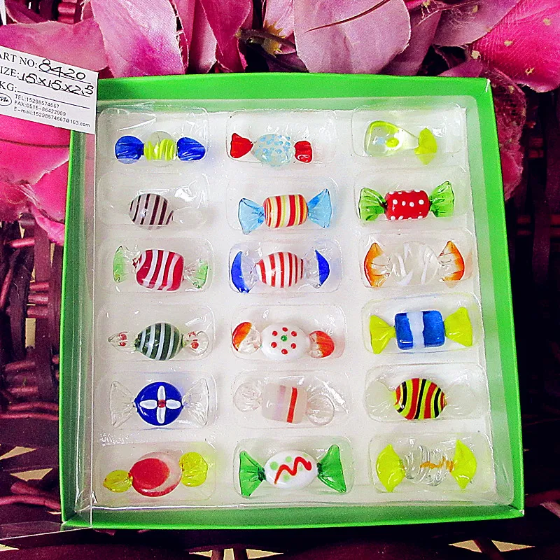 18pcs Vintage Mini Murano Glass Sweets Ornaments Handmade Cute Mixed Christmas Candy For Home Table Decor Festival Party Favors