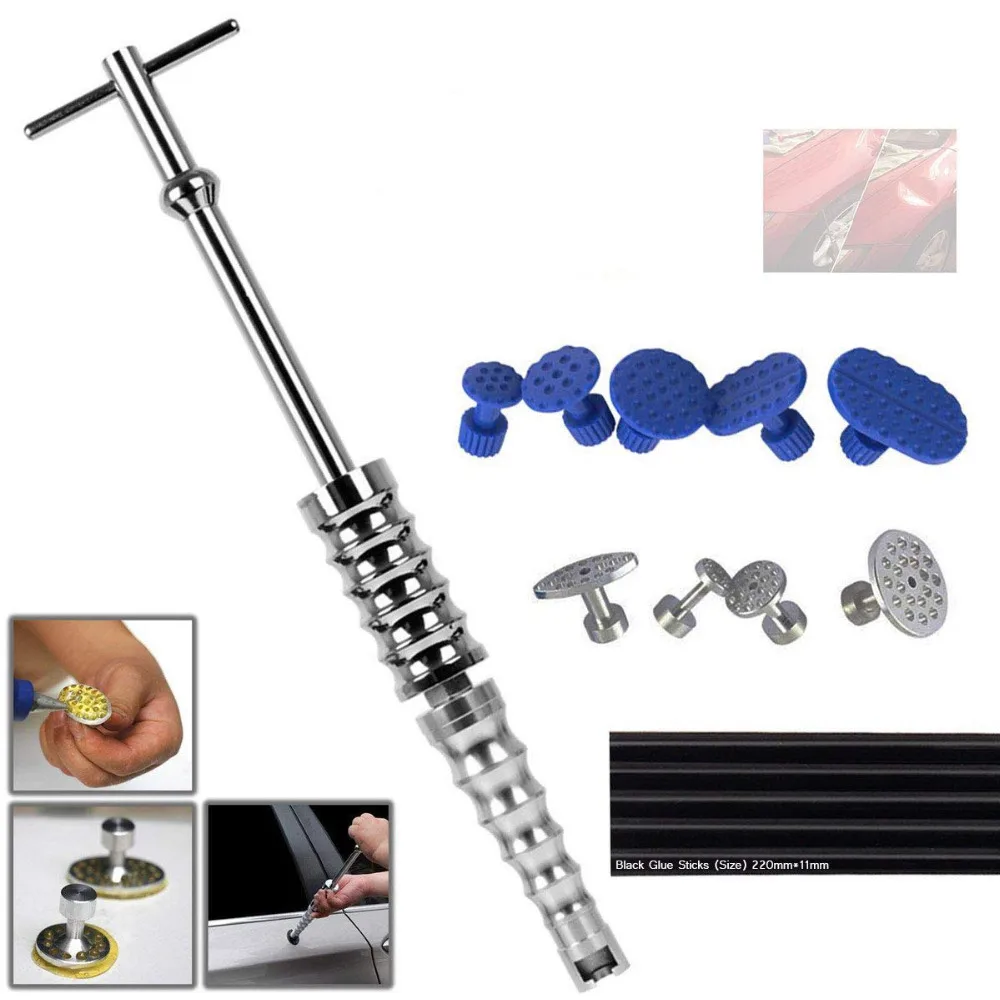 

Paintless Dent Repair Puller Kit Dent Puller Slide Hammer T-Bar Tool with 14pcs Dent Removal Pulling Tabs for Car Auto Body