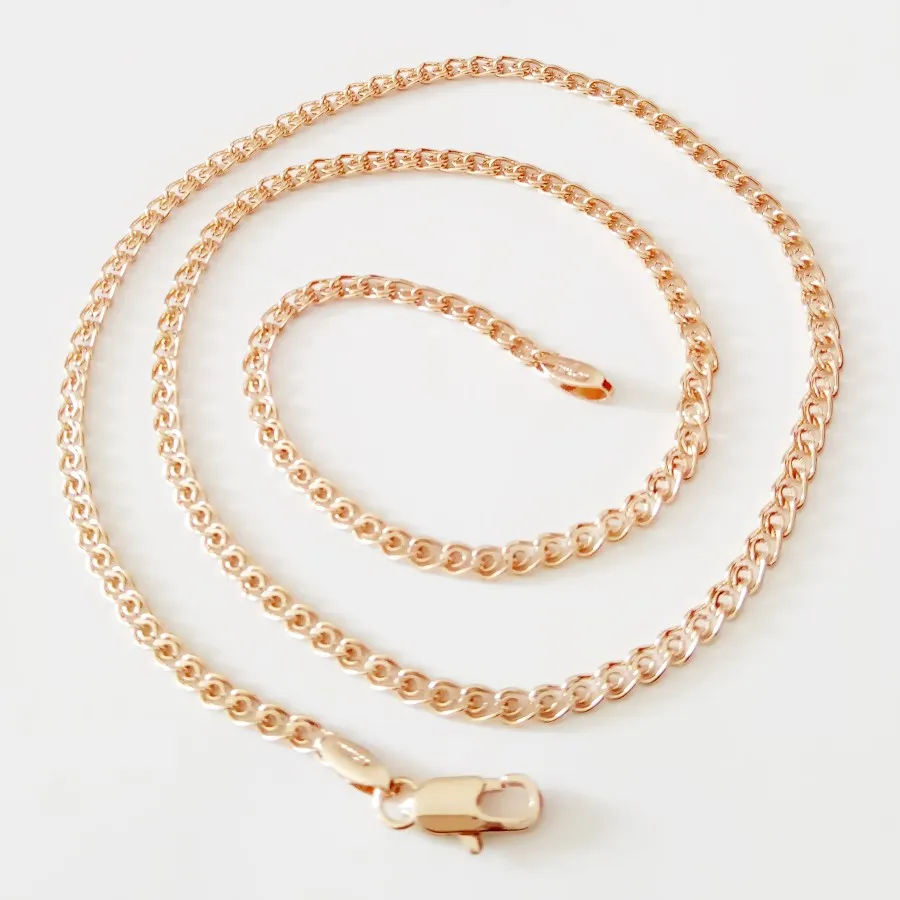 New Necklace 585 Rose Gold Color Women Jewelry Classic Top Fashion Copper Long 2MM 60CM Slim Figaro Necklace For Lady